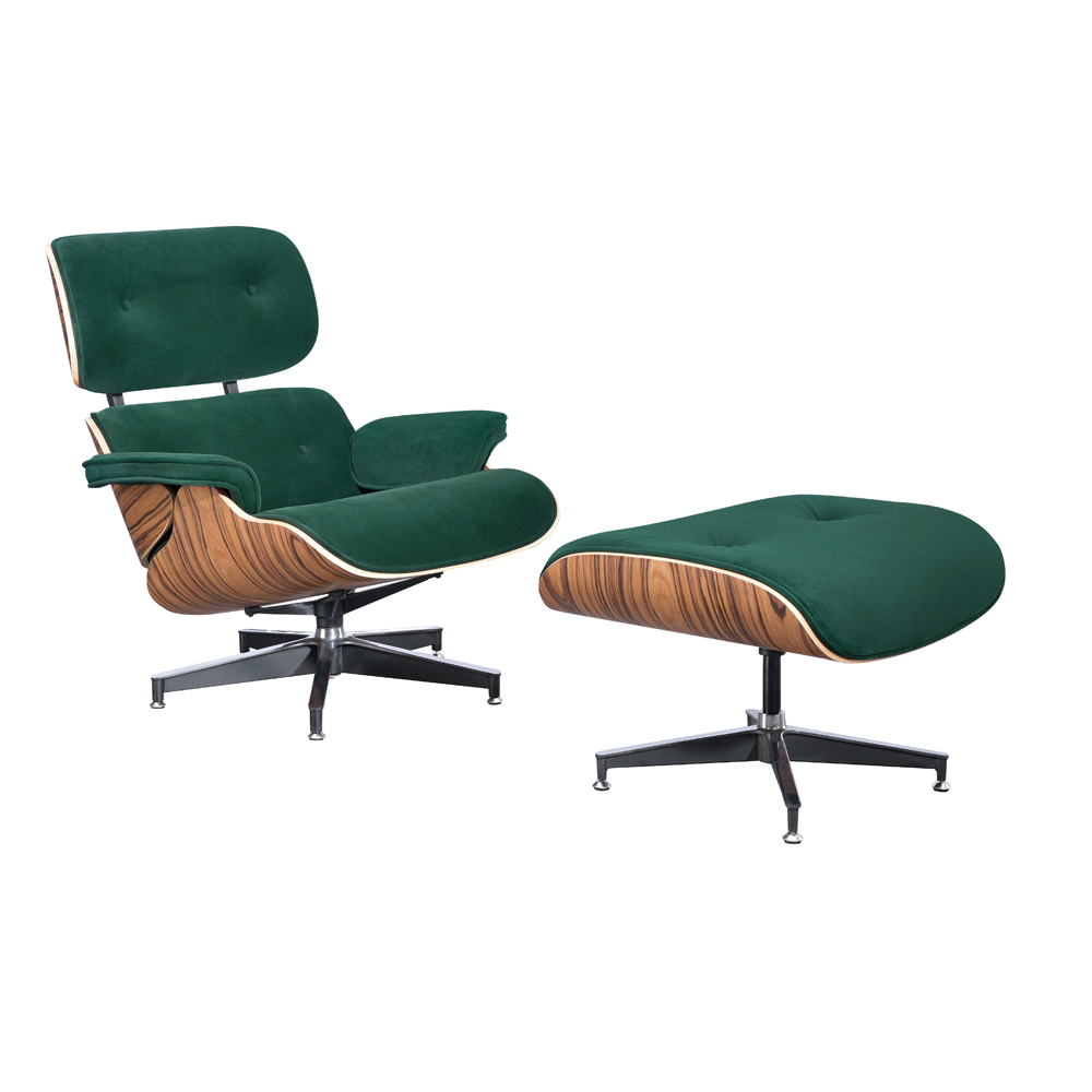 Decoratie Lima vee Eames Lounge Chair Set met Ottoman in Palissander & Velvet NIEUW –  Luiestoel.com