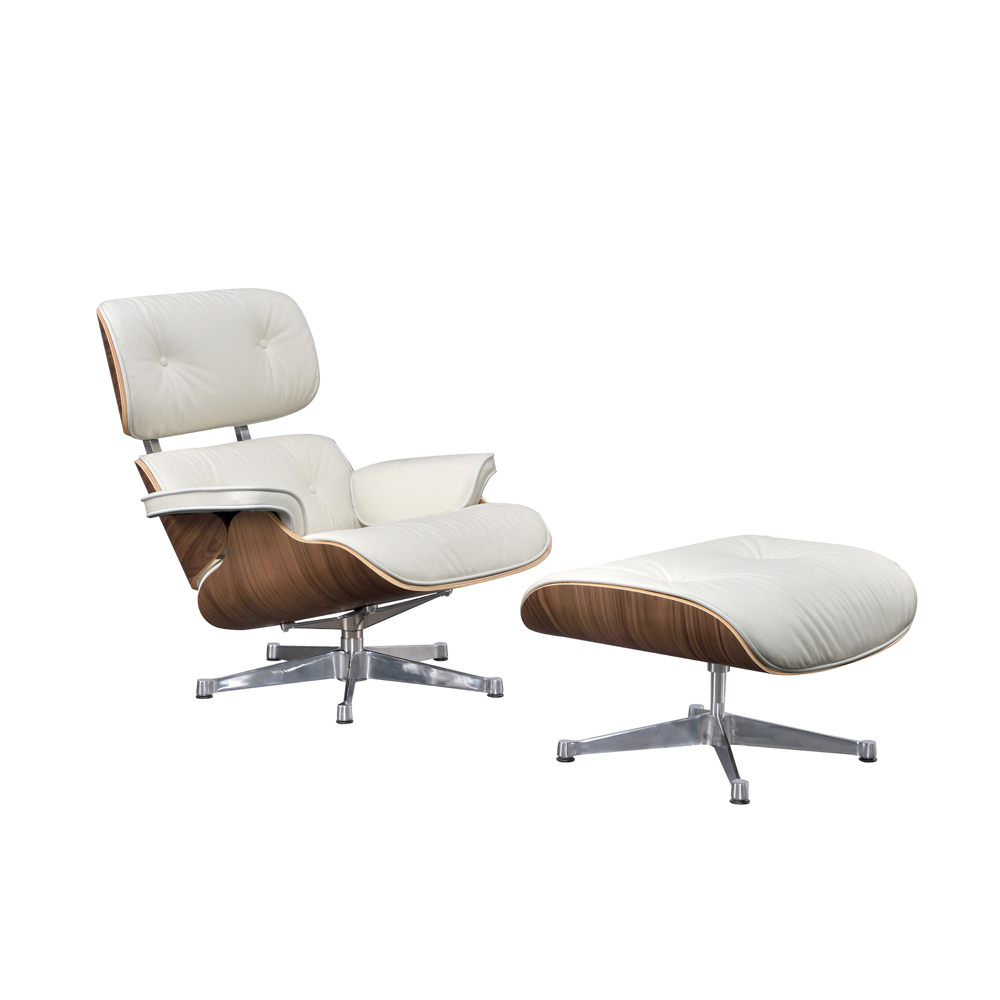 aanraken kloof Buitenboordmotor Eames Lounge Chair set met Ottoman in Walnoot en wit leder NIEUW –  Luiestoel.com